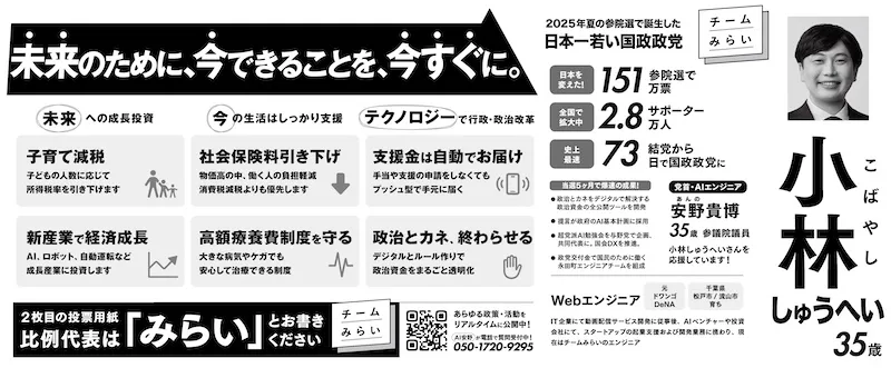 小林しゅうへいの選挙公報、詳細は以下に記載